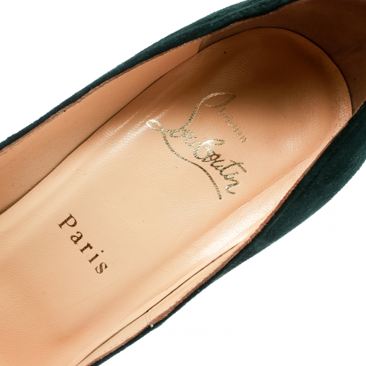 Pre Owned Christian Louboutin Green Suede Particule Square Toe Pumps Size 37.5