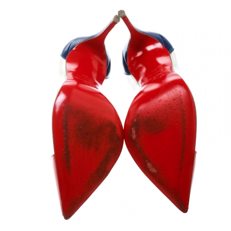 Pre Owned Christian Louboutin Red and Blue PVC Debout Pointed Toe Pumps Size 36