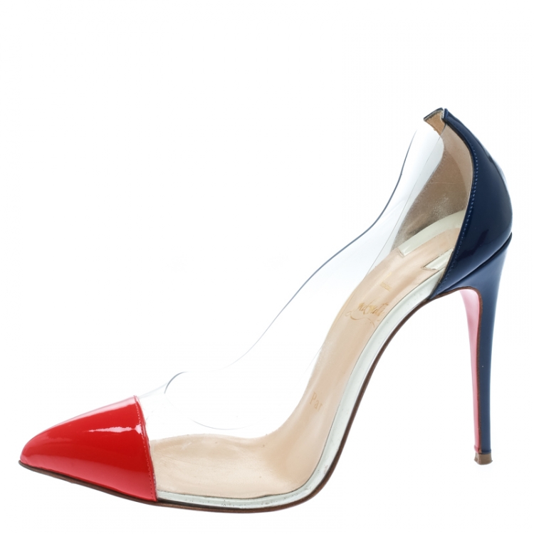 Pre Owned Christian Louboutin Red and Blue PVC Debout Pointed Toe Pumps Size 36