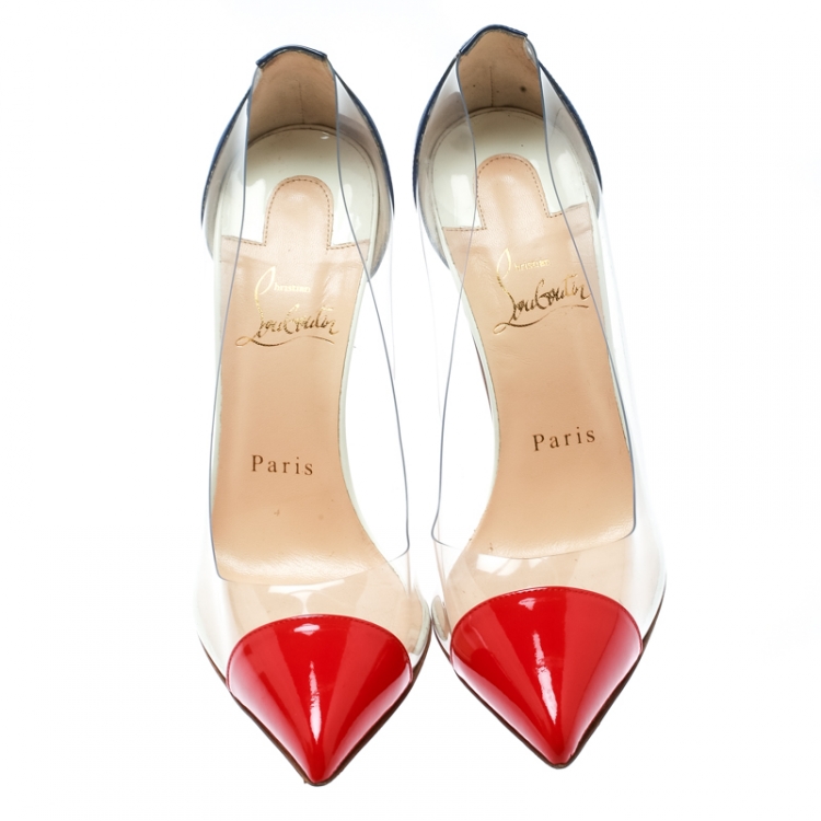 Pre Owned Christian Louboutin Red and Blue PVC Debout Pointed Toe Pumps Size 36