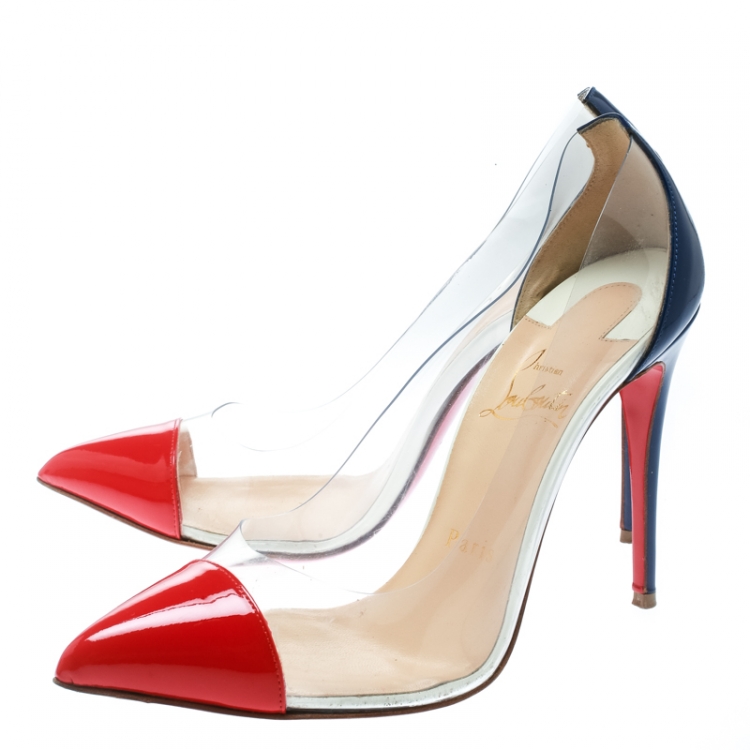 Pre Owned Christian Louboutin Red and Blue PVC Debout Pointed Toe Pumps Size 36