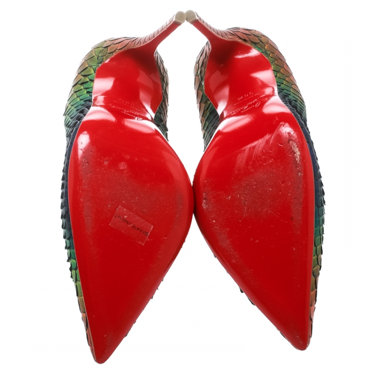 مملوكة مسبقًا Christian Louboutin So Kate Python Leather Rainbow Pointed  Toe Pumps Size 36.5