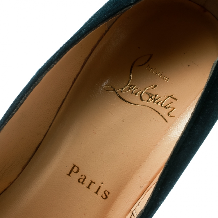 Pre Owned Christian Louboutin Dark Blue Suede Daffodile Platform Pumps Size 39.5