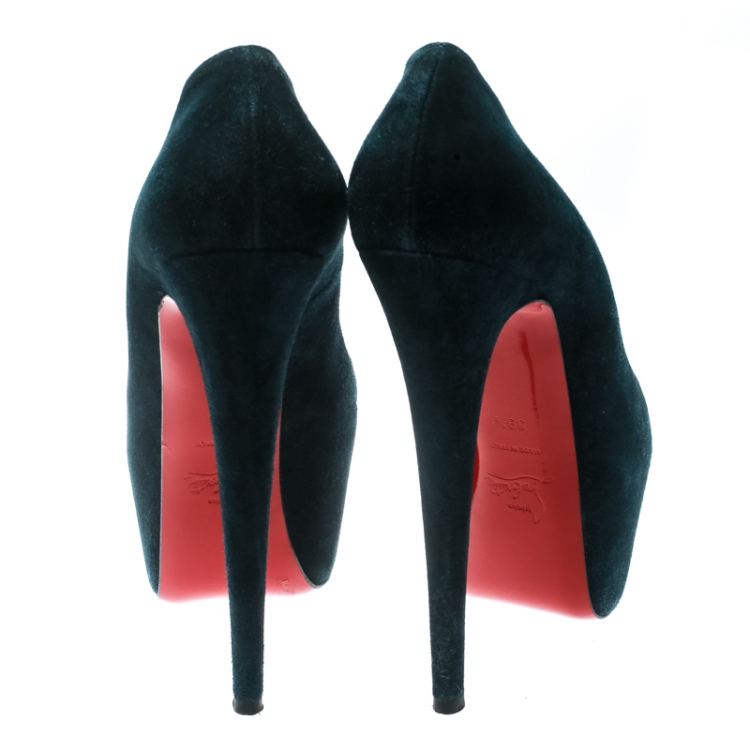 Pre Owned Christian Louboutin Dark Blue Suede Daffodile Platform Pumps Size 39.5