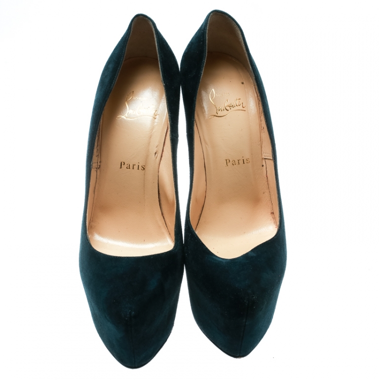 Pre Owned Christian Louboutin Dark Blue Suede Daffodile Platform Pumps Size 39.5