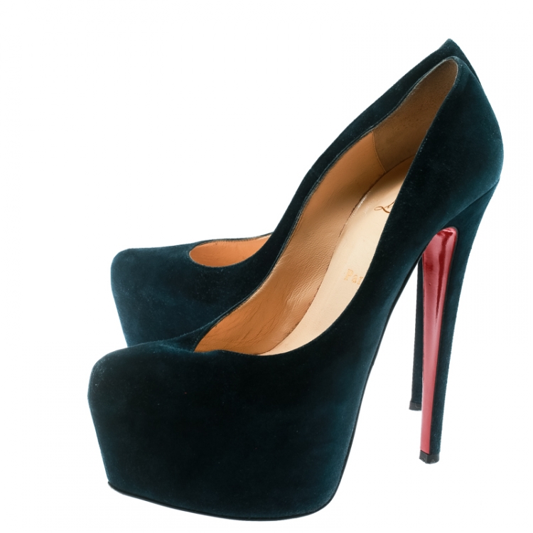 Pre Owned Christian Louboutin Dark Blue Suede Daffodile Platform Pumps Size 39.5