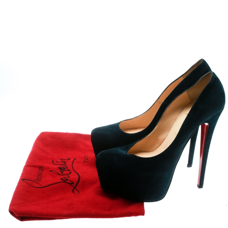 Pre Owned Christian Louboutin Dark Blue Suede Daffodile Platform Pumps Size 39.5