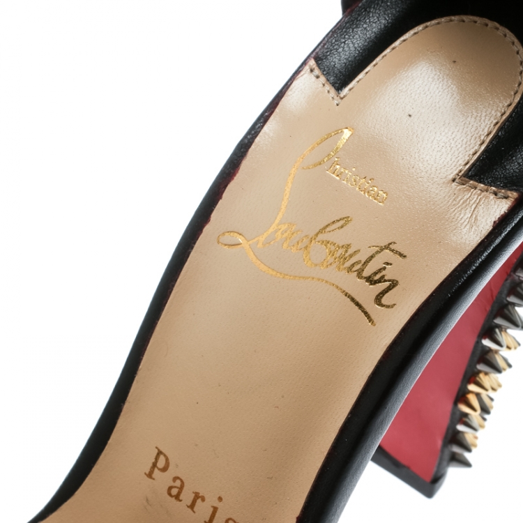Pre Owned Christian Louboutin Black Leather Tropanita Spiked Sandals Size 36.5