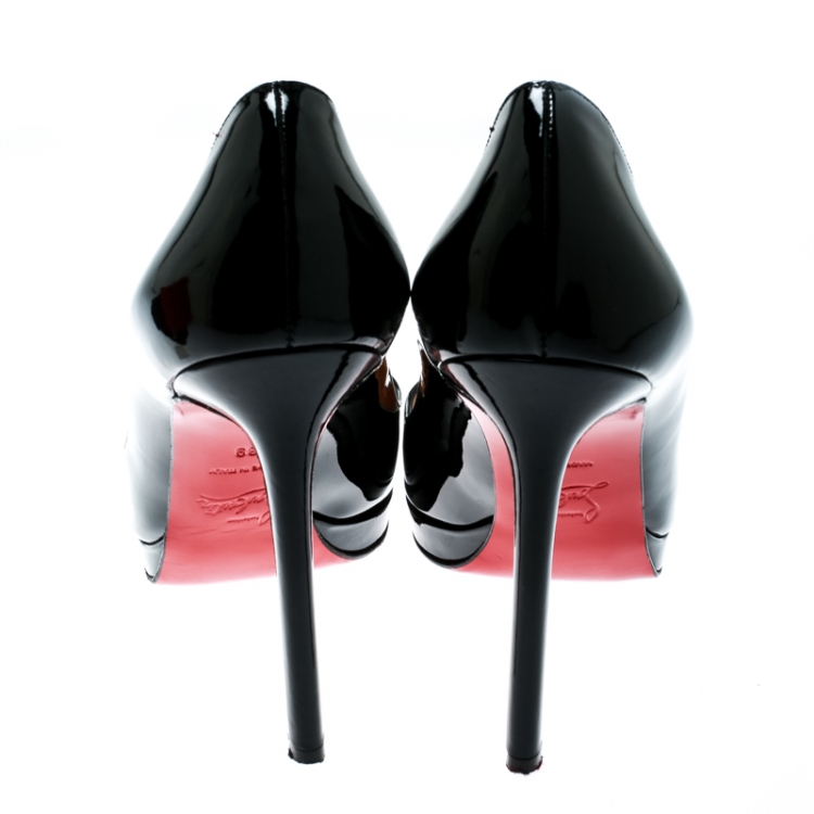 Pre Owned Christian Louboutin Black Patent Leather Pigalle Plato Platform Pumps Size 39