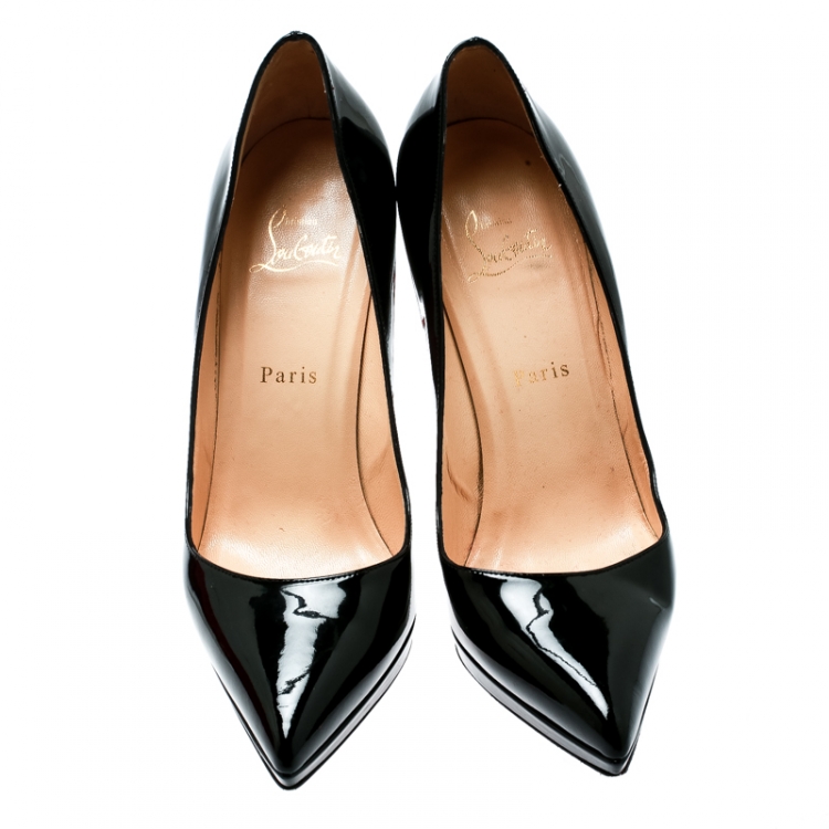 Pre Owned Christian Louboutin Black Patent Leather Pigalle Plato Platform Pumps Size 39