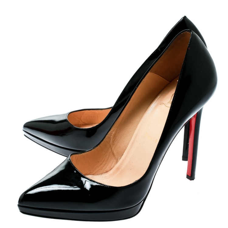 Pre Owned Christian Louboutin Black Patent Leather Pigalle Plato Platform Pumps Size 39