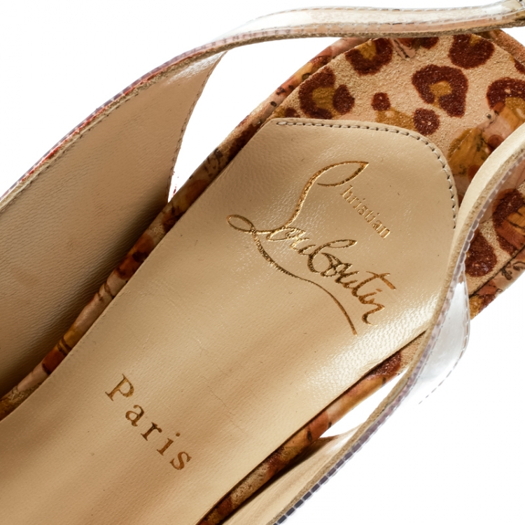 Pre Owned Christian Louboutin Beige PVC Eco Trash Peep Toe Platform Slingback Sandals 40