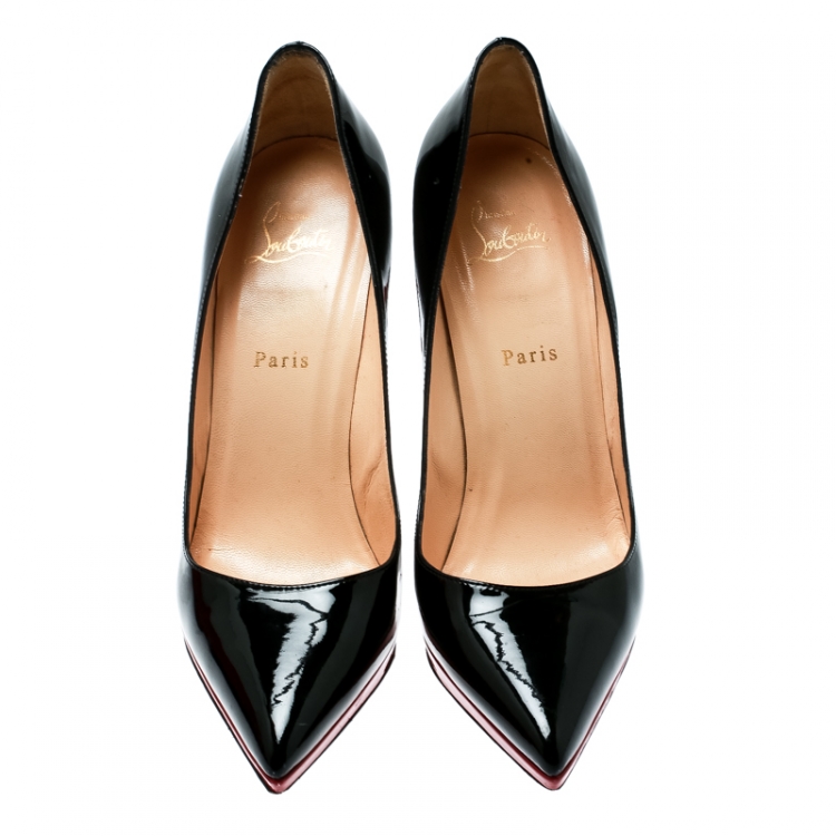 Pre Owned Christian Louboutin Black Patent Leather Pigalle Plato Leopard Print Pumps Size 40