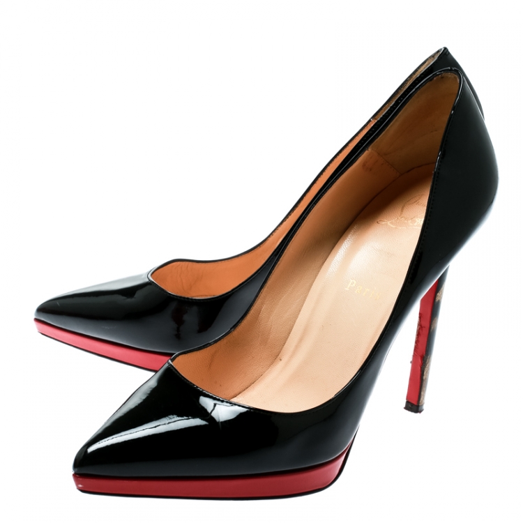 Pre Owned Christian Louboutin Black Patent Leather Pigalle Plato Leopard Print Pumps Size 40