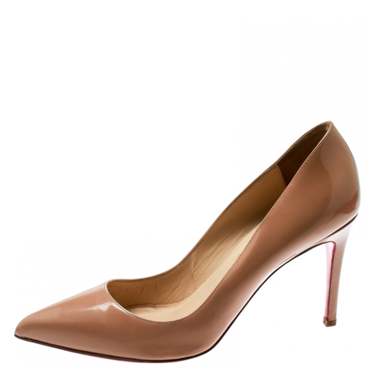 Pre Owned Christian Louboutin Beige Nude Patent Leather So Kate Pumps Size 39.5