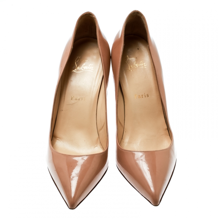 Pre Owned Christian Louboutin Beige Nude Patent Leather So Kate Pumps Size 39.5