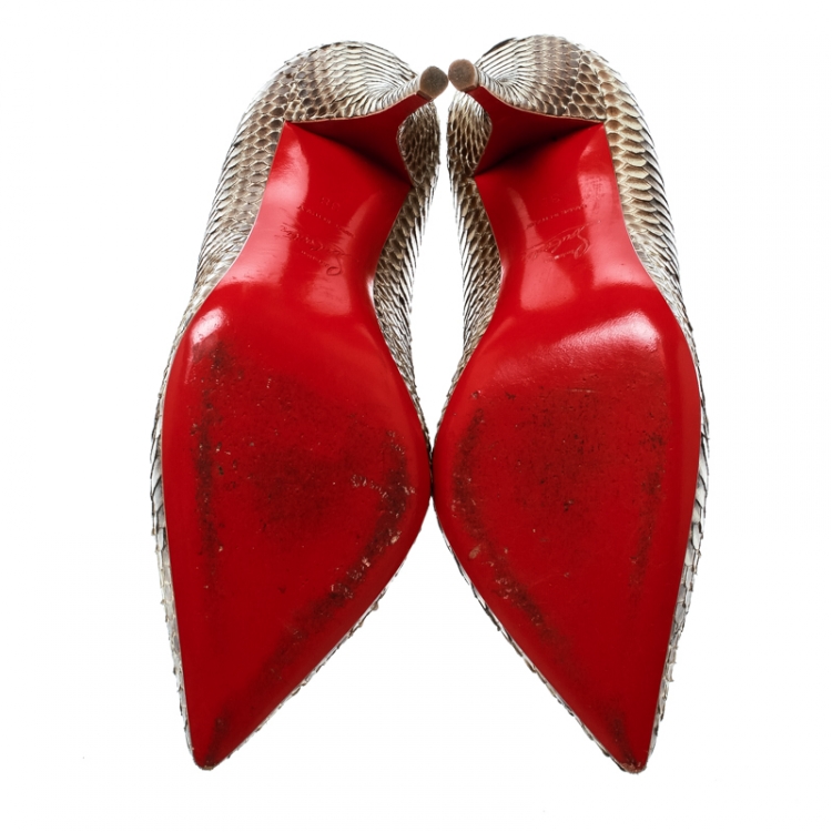 Pre Owned Christian Louboutin Two Tone Python Leather Pointed Toe Pumps Size 38