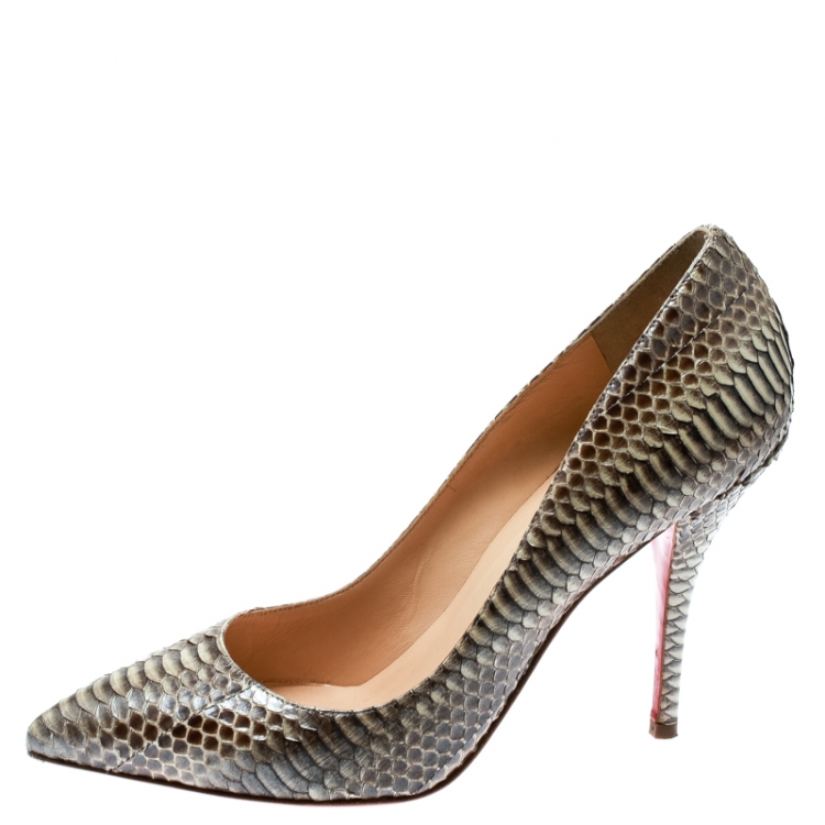 Pre Owned Christian Louboutin Two Tone Python Leather Pointed Toe Pumps Size 38