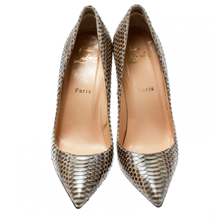 Pre Owned Christian Louboutin Two Tone Python Leather Pointed Toe Pumps Size 38