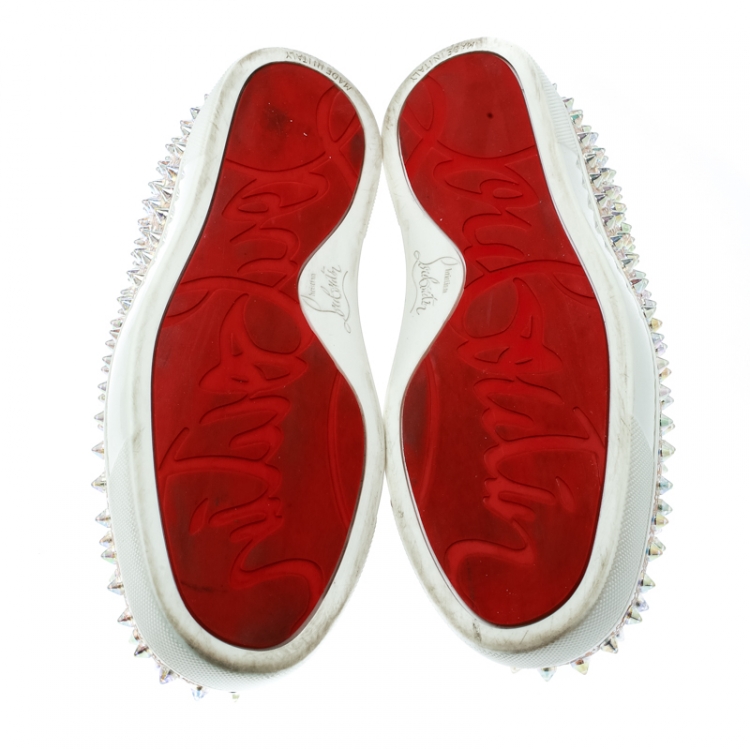 Pre Owned Christian Louboutin Beige Glitter Suede Roller Boat Spiked Slip On Sneakers Size 37