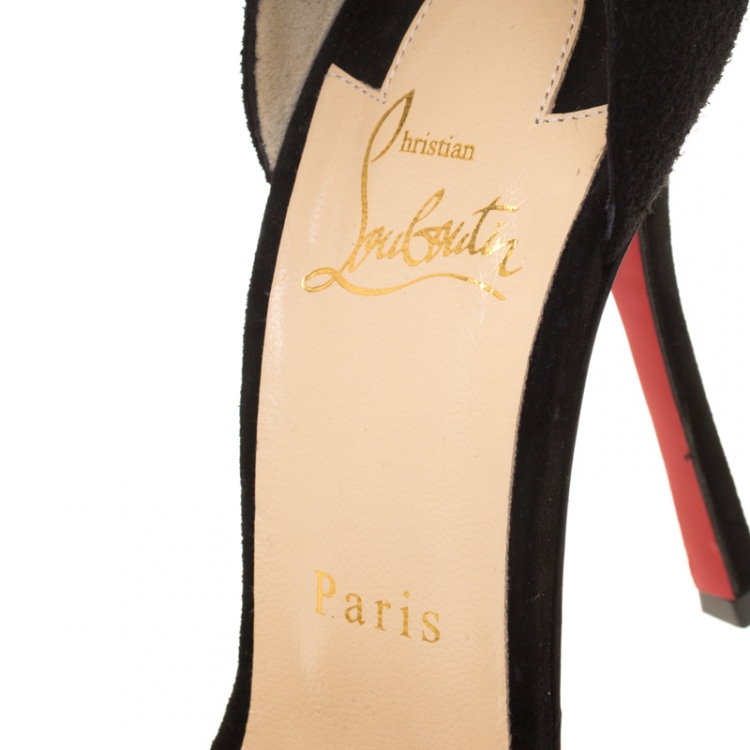 Pre Owned Christian Louboutin Black Suede Tudor Embellished Ankle Cuff Open Toe Sandals Size 38