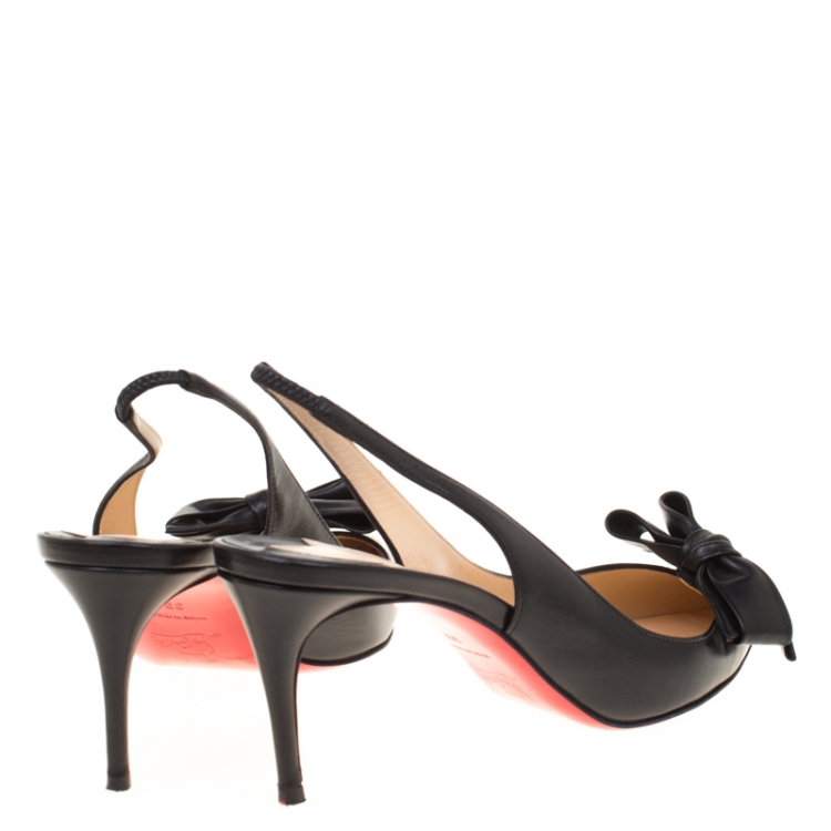 Pre Owned Christian Louboutin Black Leather Yasling Bow Detail Pointed Toe Slingback Sandals Size 39