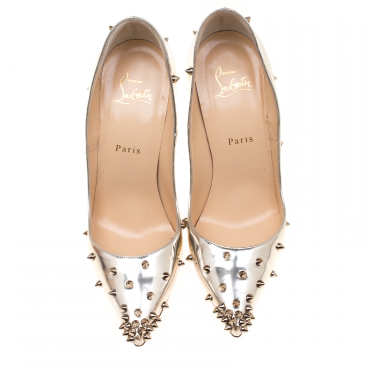 Pre Owned  Christian Louboutin Metallic Silver Leather Degraspike Pumps Size 39