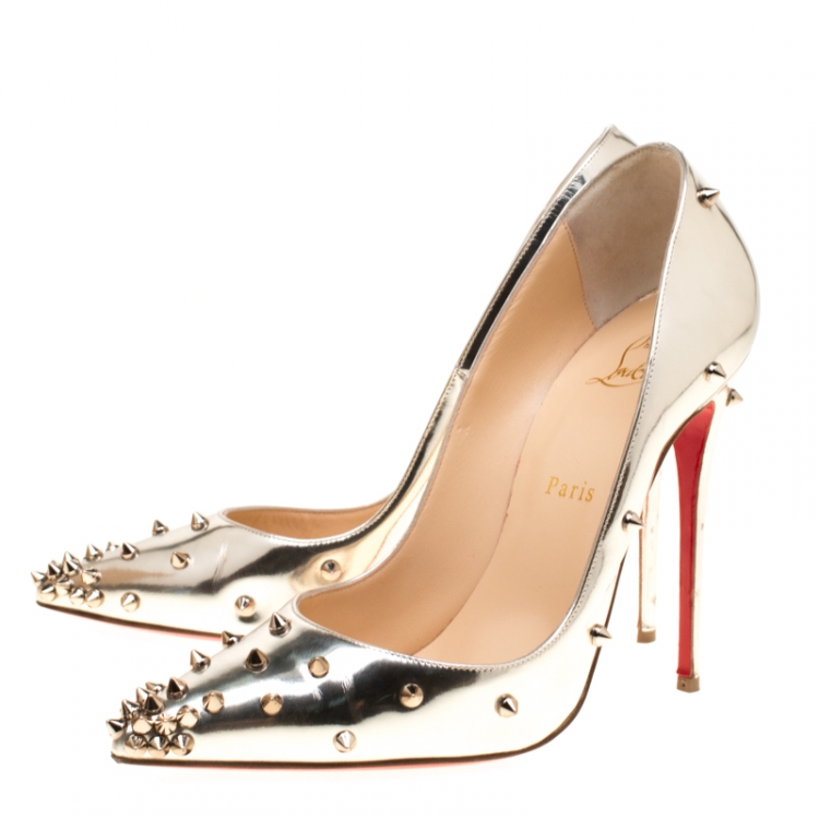 Pre Owned  Christian Louboutin Metallic Silver Leather Degraspike Pumps Size 39