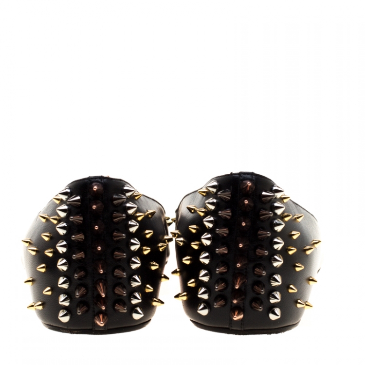 Pre Owned Christian Louboutin Black Leather Spike Goldoflat Ballet Flats Size 41
