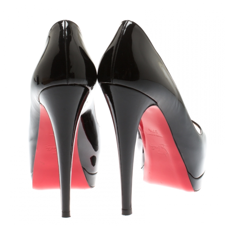 Pre Owned Christian Louboutin Black Patent Altadama Platform Peep Toe Pumps Size 37.5
