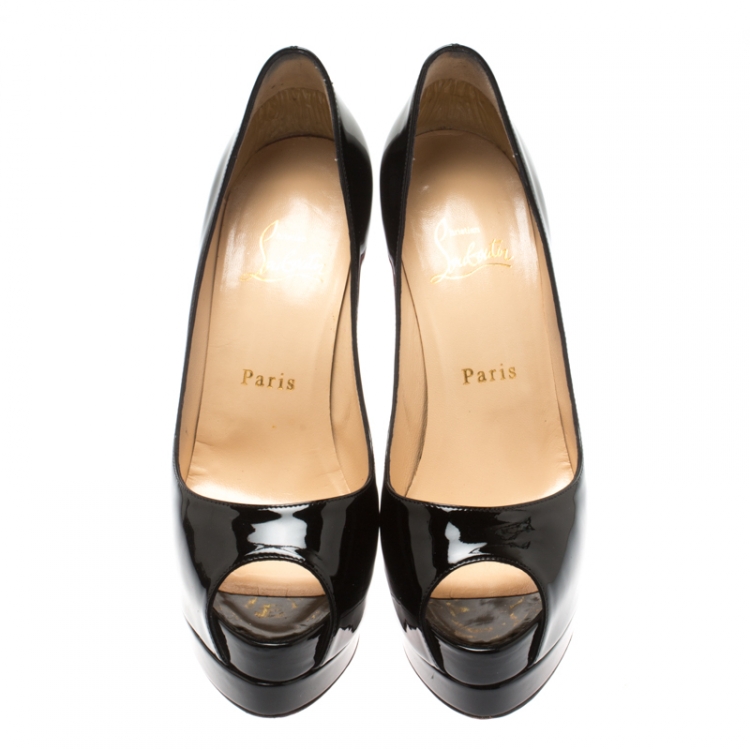 Pre Owned Christian Louboutin Black Patent Altadama Platform Peep Toe Pumps Size 37.5