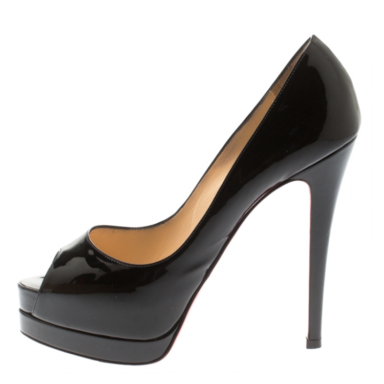 Pre Owned Christian Louboutin Black Patent Altadama Platform Peep Toe Pumps Size 37.5