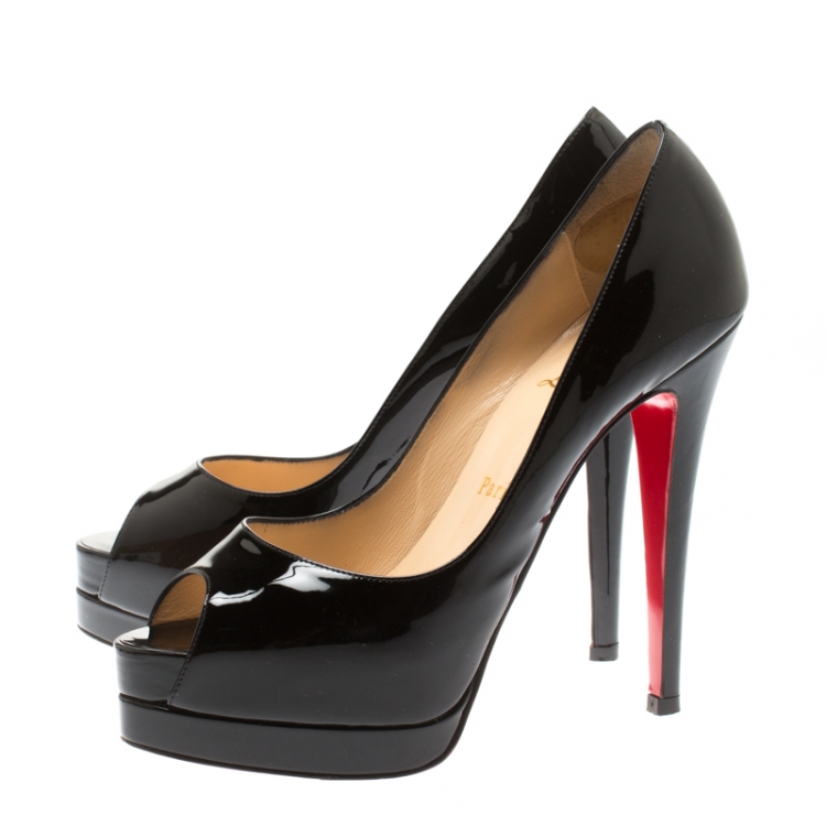 Pre Owned Christian Louboutin Black Patent Altadama Platform Peep Toe Pumps Size 37.5