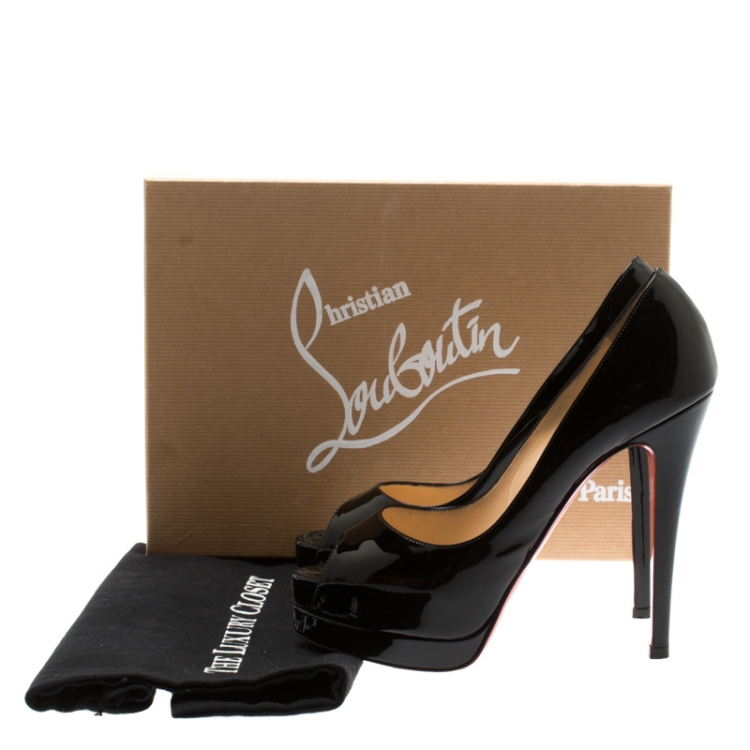 Pre Owned Christian Louboutin Black Patent Altadama Platform Peep Toe Pumps Size 37.5