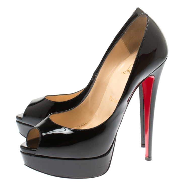 Pre Owned Christian Louboutin Black Patent Leather New Very Prive Peep Toe Platform Pumps Size 39
