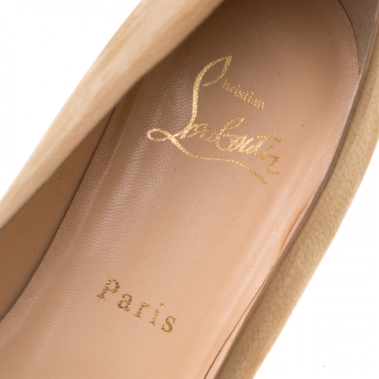 Pre Owned Christian Louboutin Nubuck Leather Carmel CA Wedge Espadrille Size 37