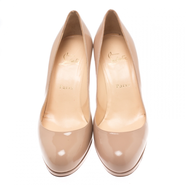 Pre Owned Christian Louboutin Beige Patent Leather Pumps Size 39.5