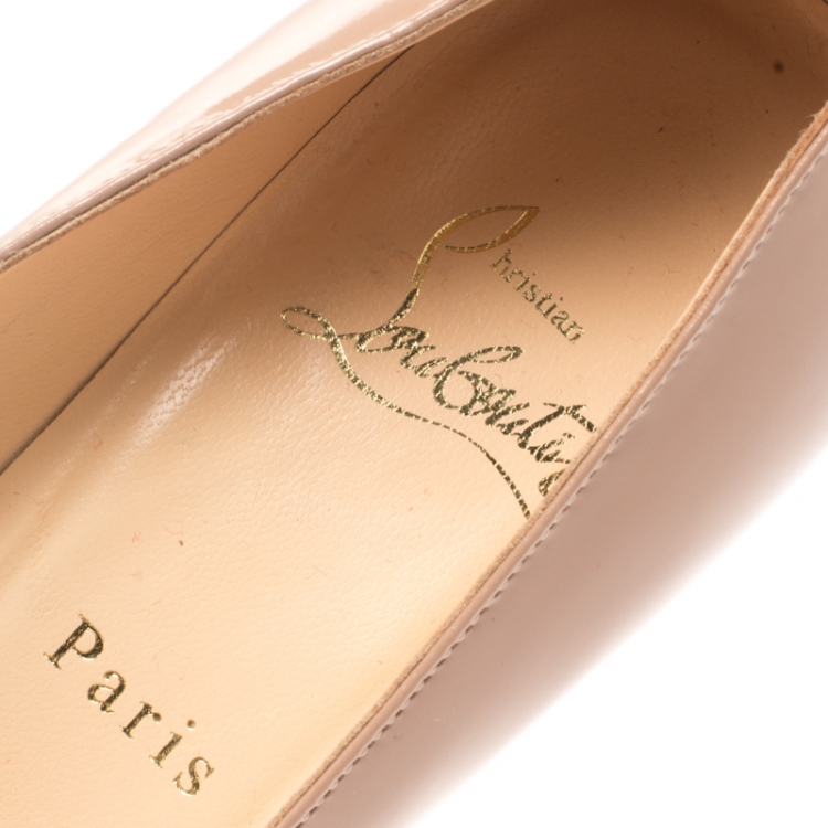 Pre Owned Christian Louboutin Beige Patent Leather Pumps Size 39.5