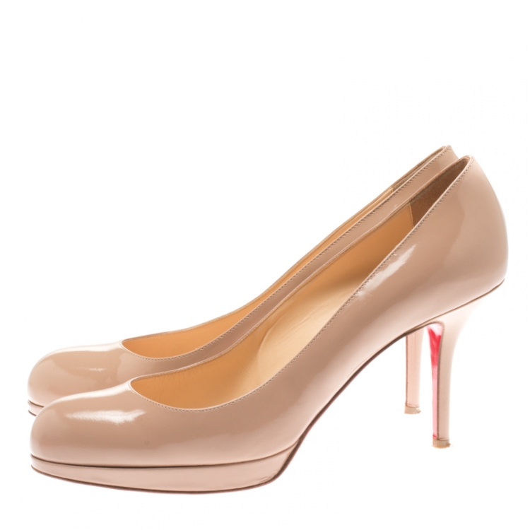 Pre Owned Christian Louboutin Beige Patent Leather Pumps Size 39.5