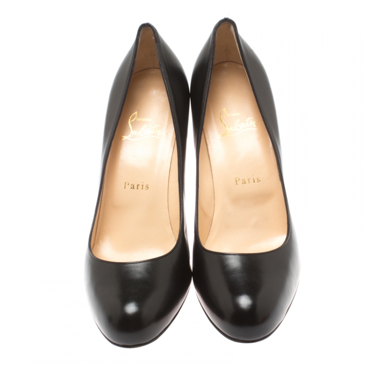 Pre Owned Christian Louboutin Black Leather Block Heel Pumps Size 39.5