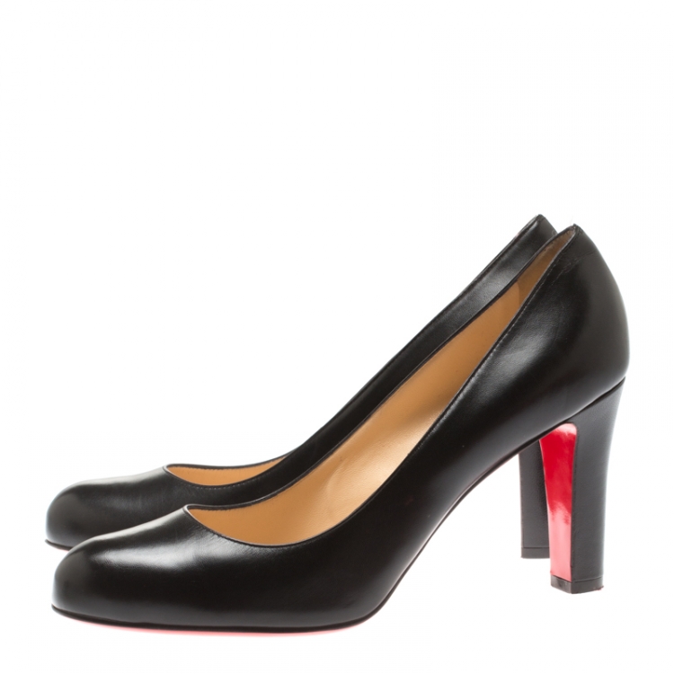 Pre Owned Christian Louboutin Black Leather Block Heel Pumps Size 39.5