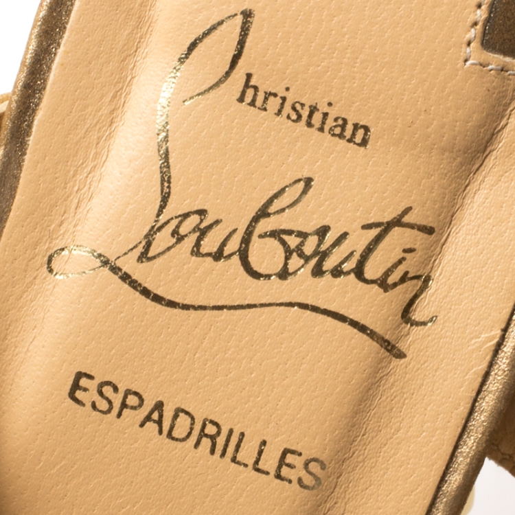 Pre Owned Christian Louboutin Metallic Gold Studded Leather Cataclou Espadrille Wedge Sandals Size 37