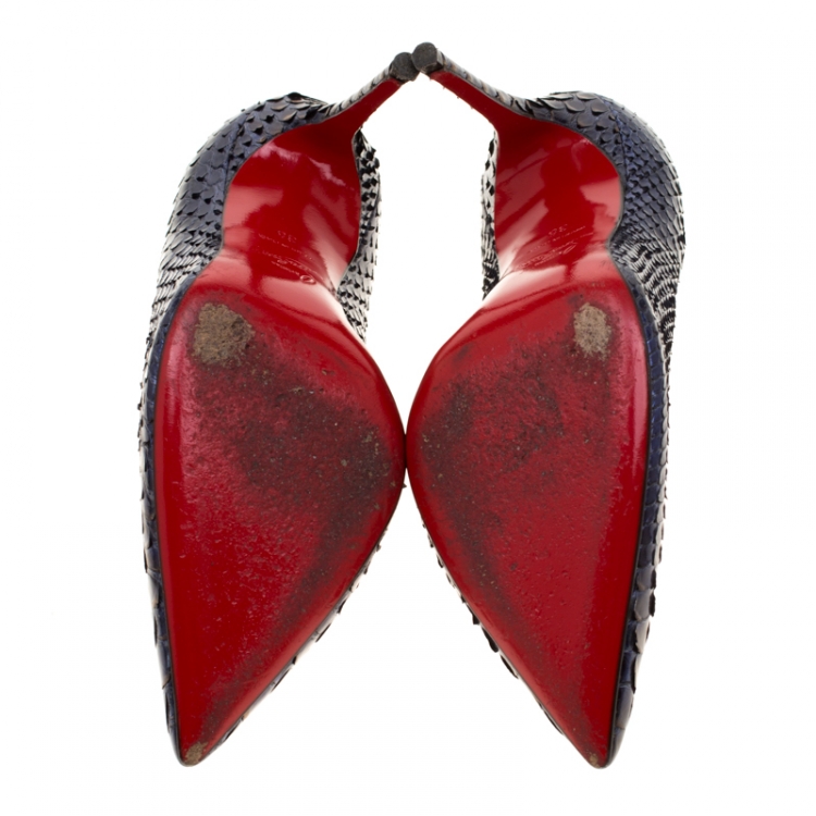 Pre Owned Christian Louboutin Metallic Blue/Grey Python Leather So Kate Pointed Toe Pumps Size 35
