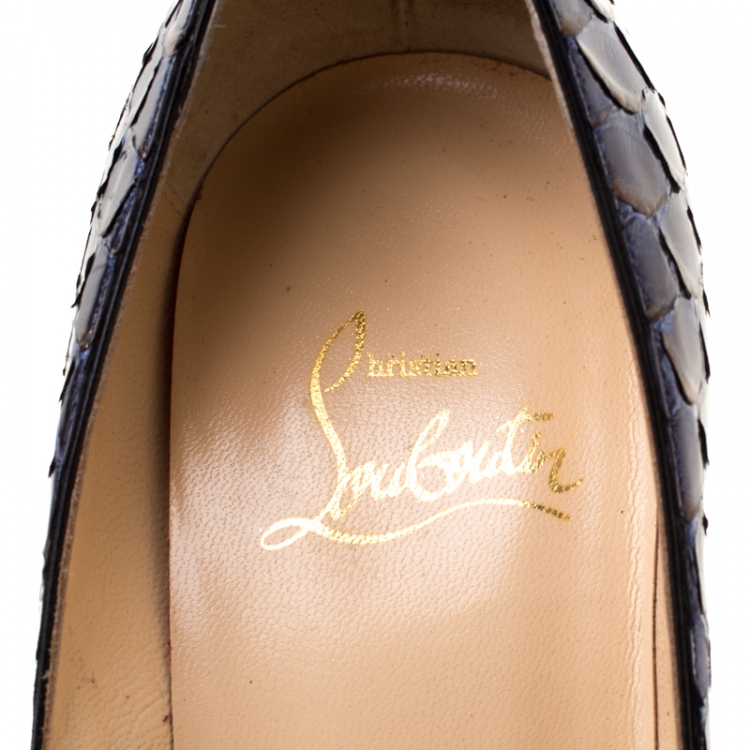 Pre Owned Christian Louboutin Metallic Blue/Grey Python Leather So Kate Pointed Toe Pumps Size 35