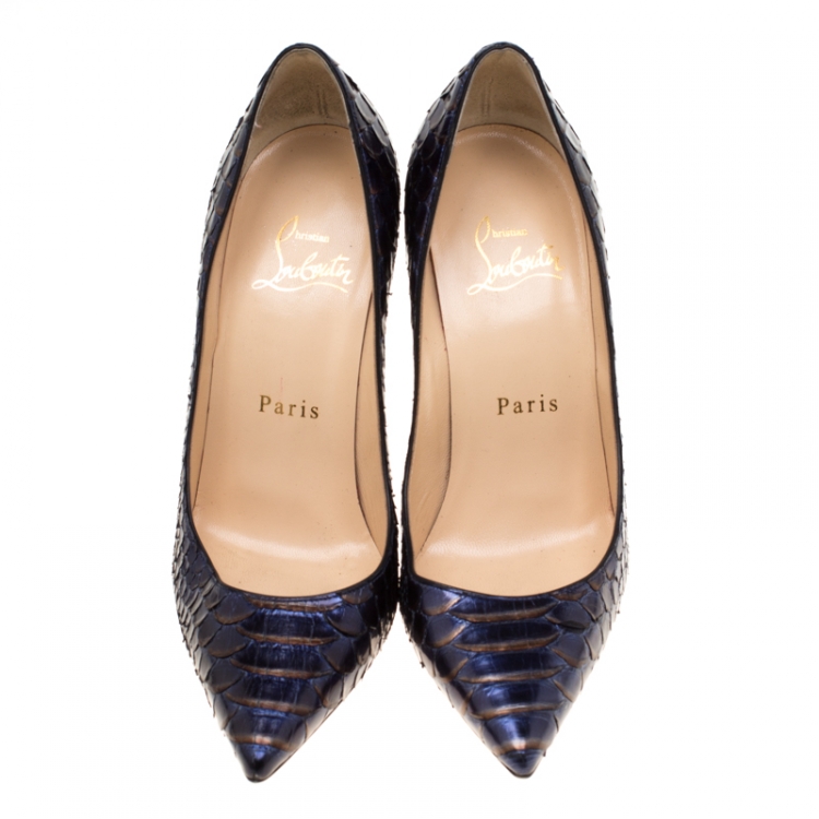 Pre Owned Christian Louboutin Metallic Blue/Grey Python Leather So Kate Pointed Toe Pumps Size 35