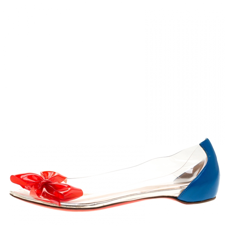 Pre Owned Christian Louboutin Two Tone PVC And Leather Tip Bow Ballet Flats Size 37