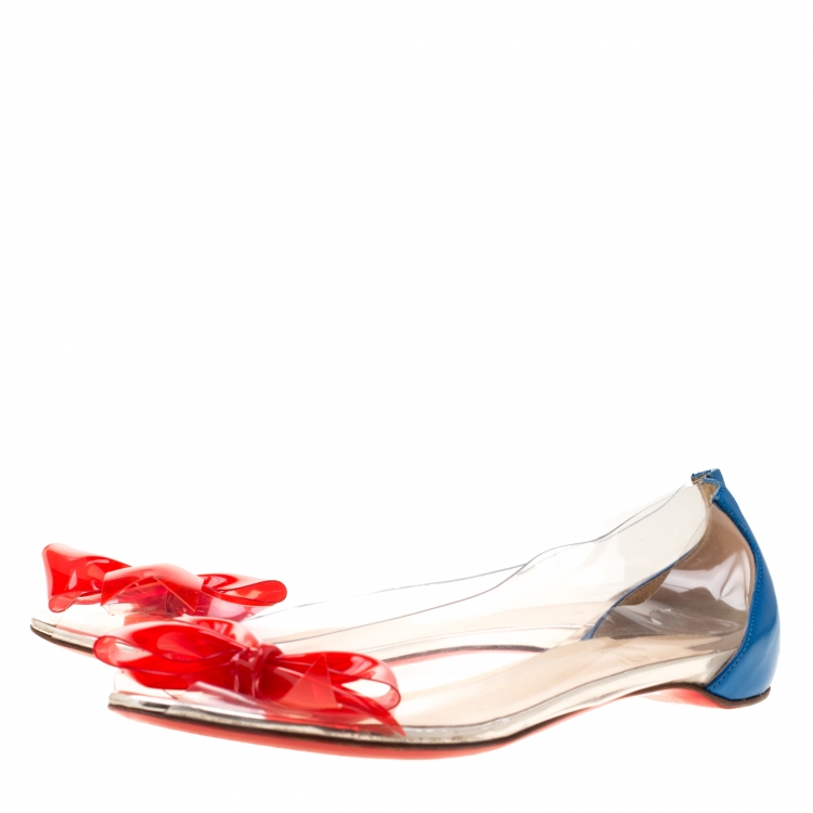 Pre Owned Christian Louboutin Two Tone PVC And Leather Tip Bow Ballet Flats Size 37