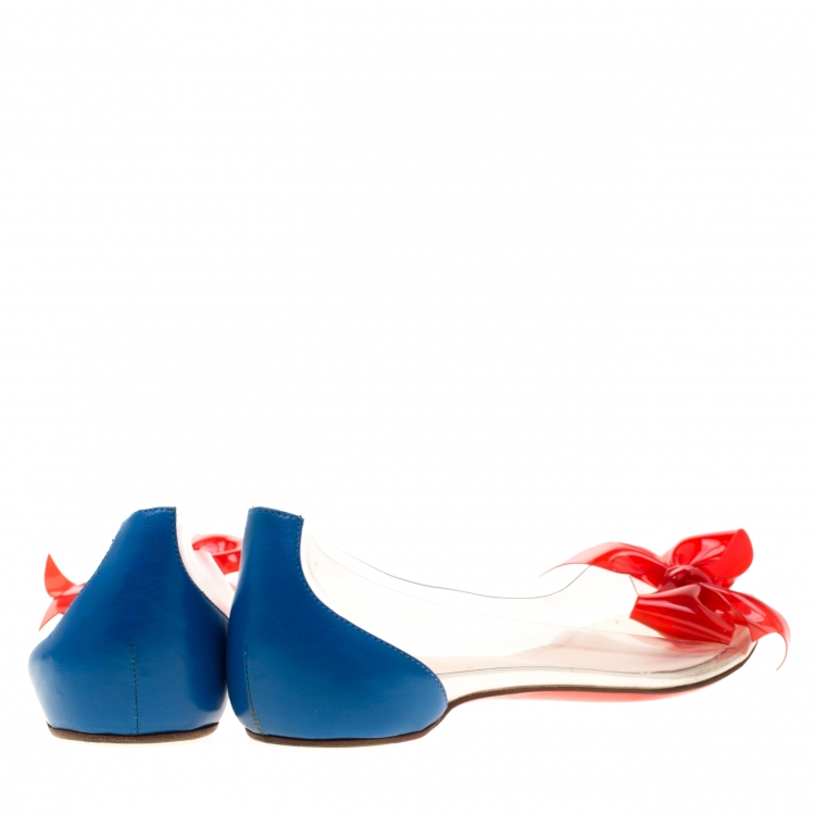 Pre Owned Christian Louboutin Two Tone PVC And Leather Tip Bow Ballet Flats Size 37