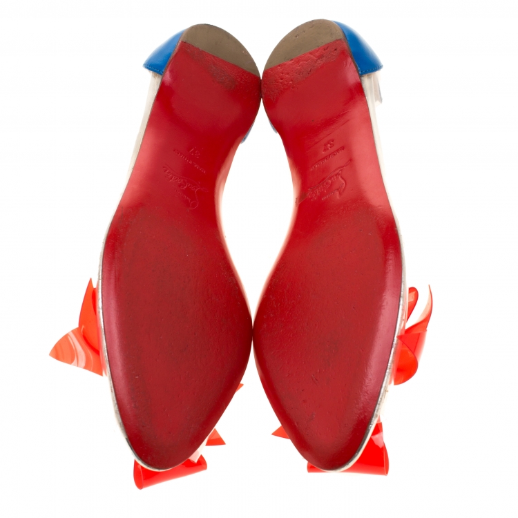 Pre Owned Christian Louboutin Two Tone PVC And Leather Tip Bow Ballet Flats Size 37