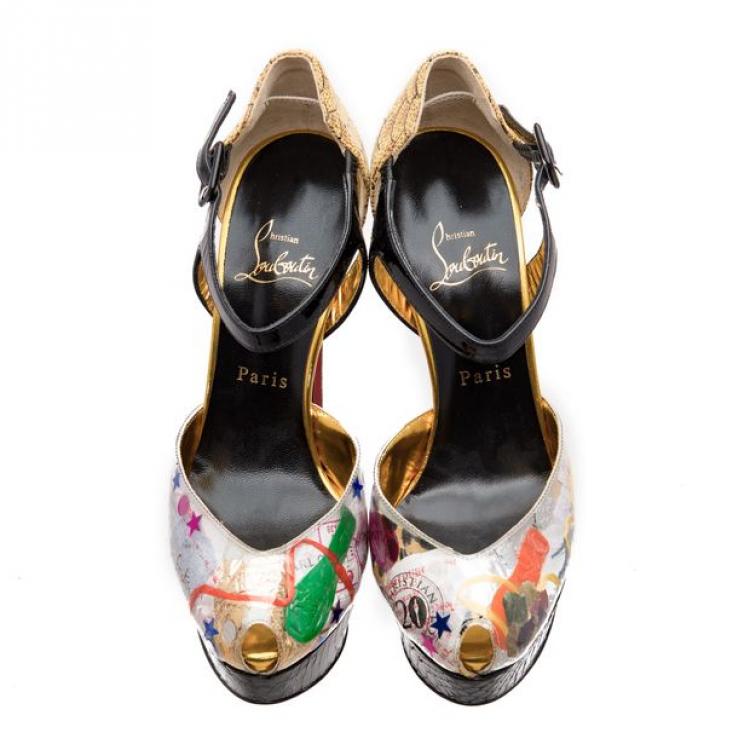 Pre Owned Christian Louboutin Multicolor PVC Watersnake Lucido Pumps Size 38